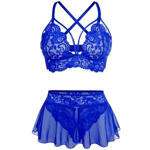 9778 Plus Size Blue Lingerie Sets Sexy Lingerie Royal Blue 3XL